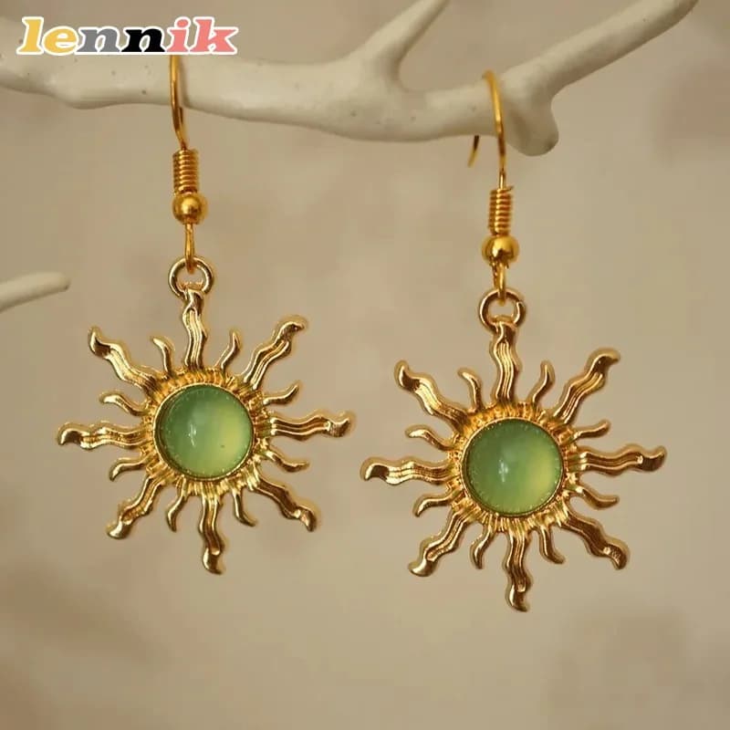 Orecchini pendenti con girasole in oro gotico elegante Lennik, intaglio 3D in ferroalloy, fai da te per il festival musicale/strada, offerta limitata