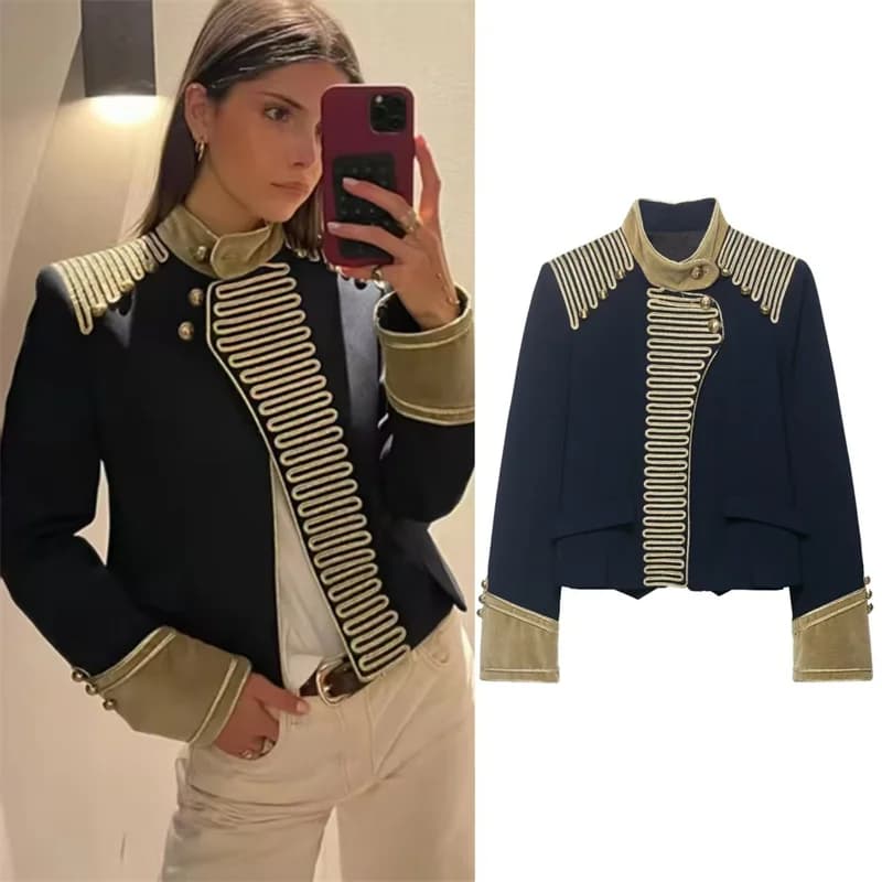 Women's Coat 2026 Summer New Long Sleeve Knot Button Decorative Cavalier Style Napoleon Coat Unique Fashion Hot Sale