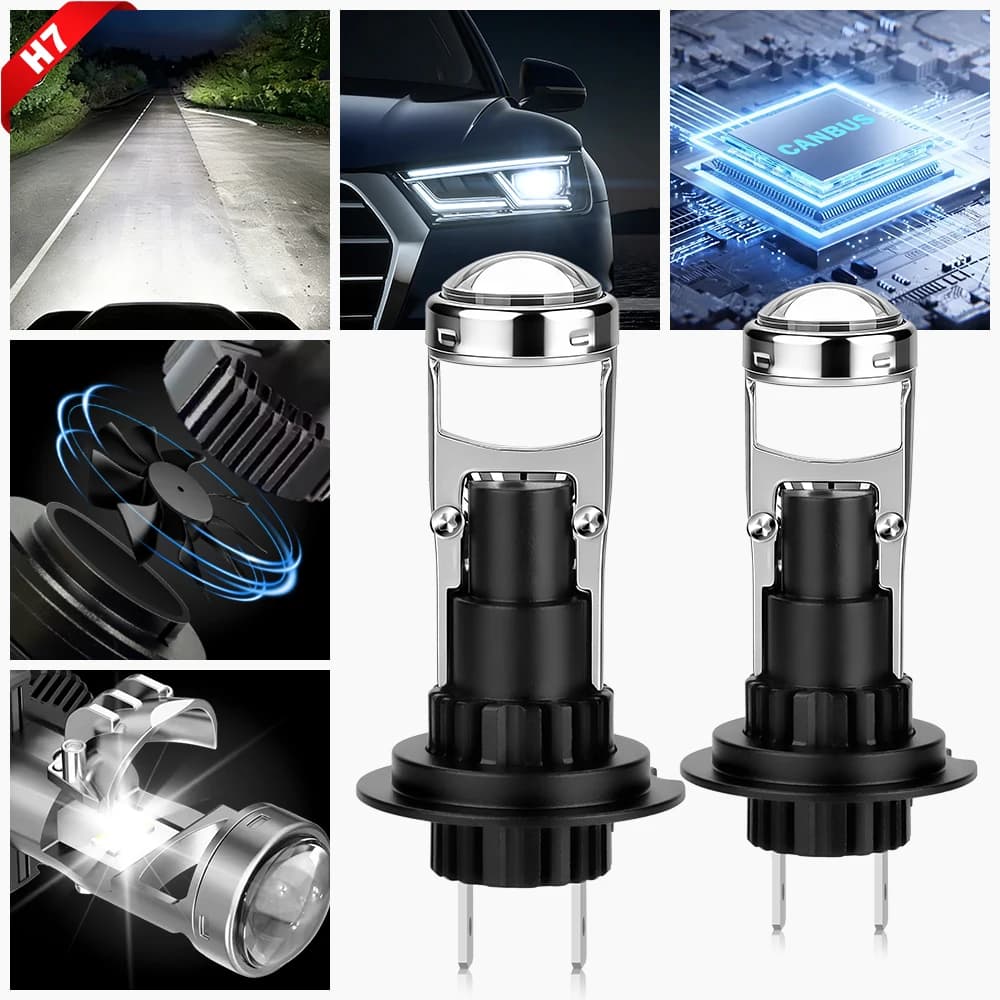2 Pezzi Fari LED H7 con Lente Proiettore Canbus 30000LM 6000K Bianco Plug&Play con Ventola Sostituzione Lampadine Alogene