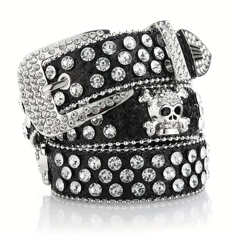 Glamour cintura con rivetti con teschio e strass: perfetta per jeans e abiti occidentali!