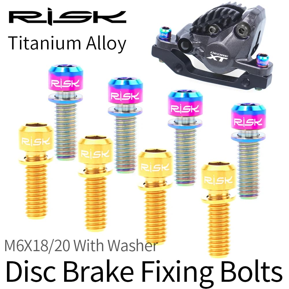 RISK Bicycle Disc Brake Fixed Bolts with Washer 4PCS M6x18/20mm Titanium Mountain Bike Brake Caliper Clamp Cycling Accessories