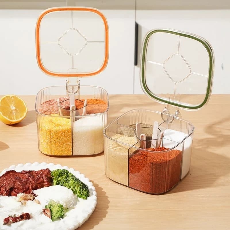 Set di Contenitori per Spezie da Cucina Multiuso, Organizzatore per Sale, Pepe e Condimenti, Bottiglia Quadrata in PET Sil...