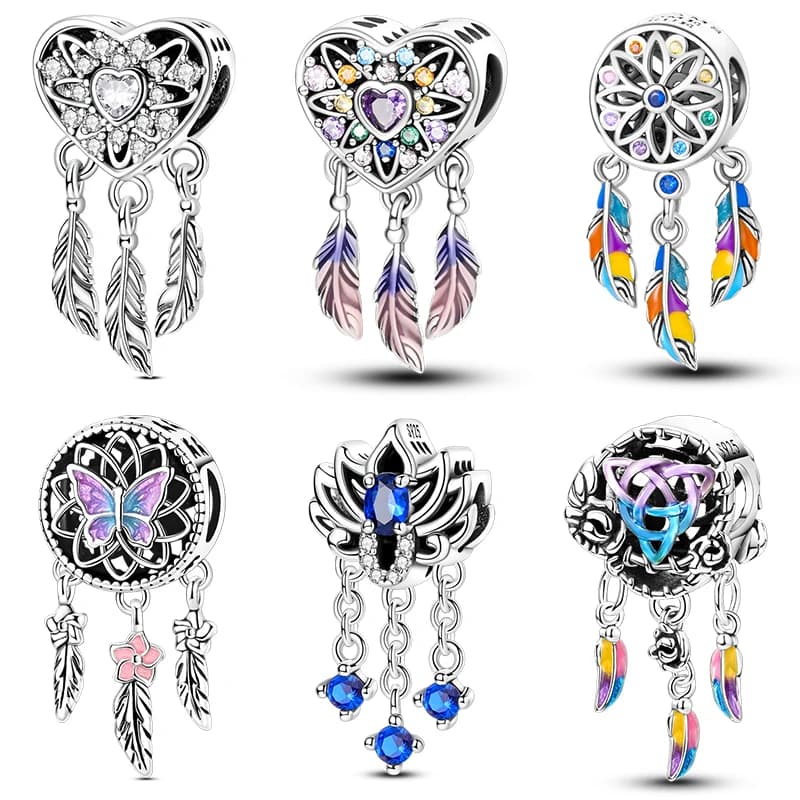 925 Sterling Silver Dreamy Heart Shaped Bohemian Dreamcatcher Bead Fit Original Women Bracelet Necklace Jewelry Birthday Gift