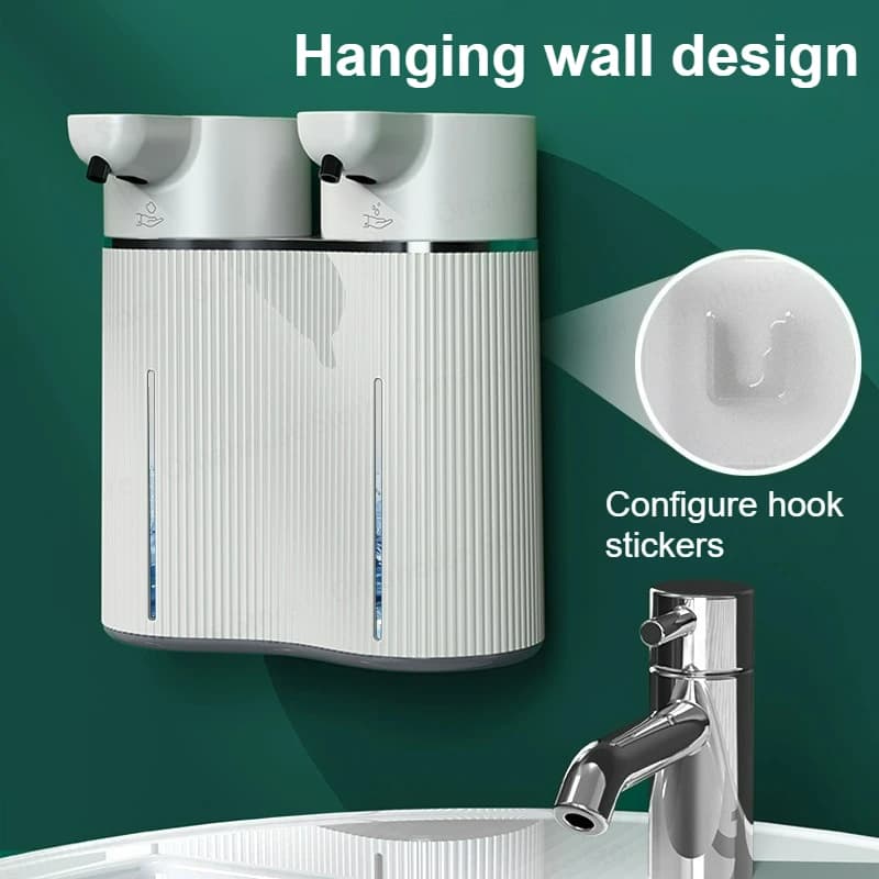 Schiuma touchless a doppia testa + dispenser di sapone liquido montato a parete IPX6 impermeabile distributore ricaricabile USB sensore a infrarossi