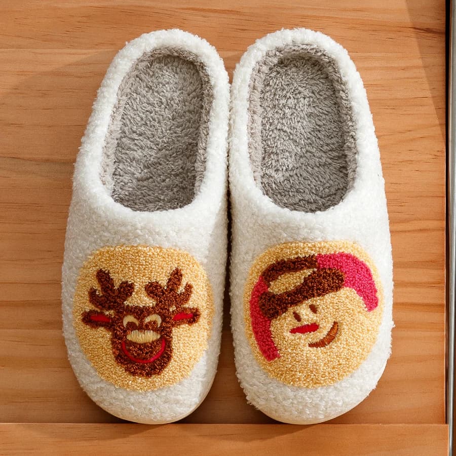 Pantofole ricamate alla moda da donna invernali Natale simpatico alce cartone animato ragazze scarpe da casa causali in peluche con suola morbida calda per interni