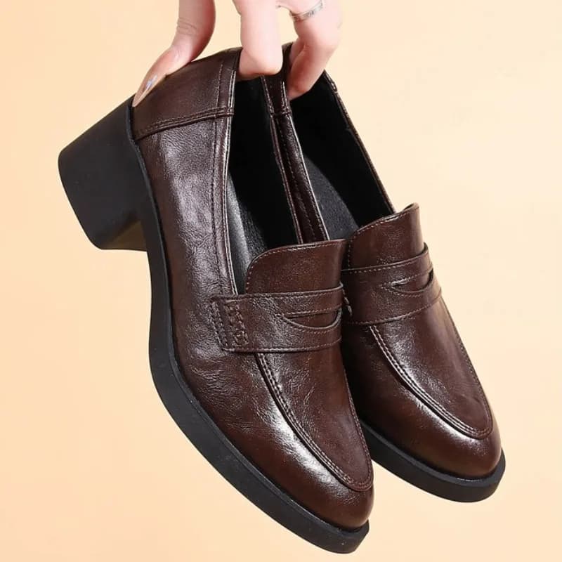 Classic Women's Shoes Exquisite Round Head High Heel Loafers for Woman Fashion Britain Casual Shoe Designer Shoes Zapatos Mujer