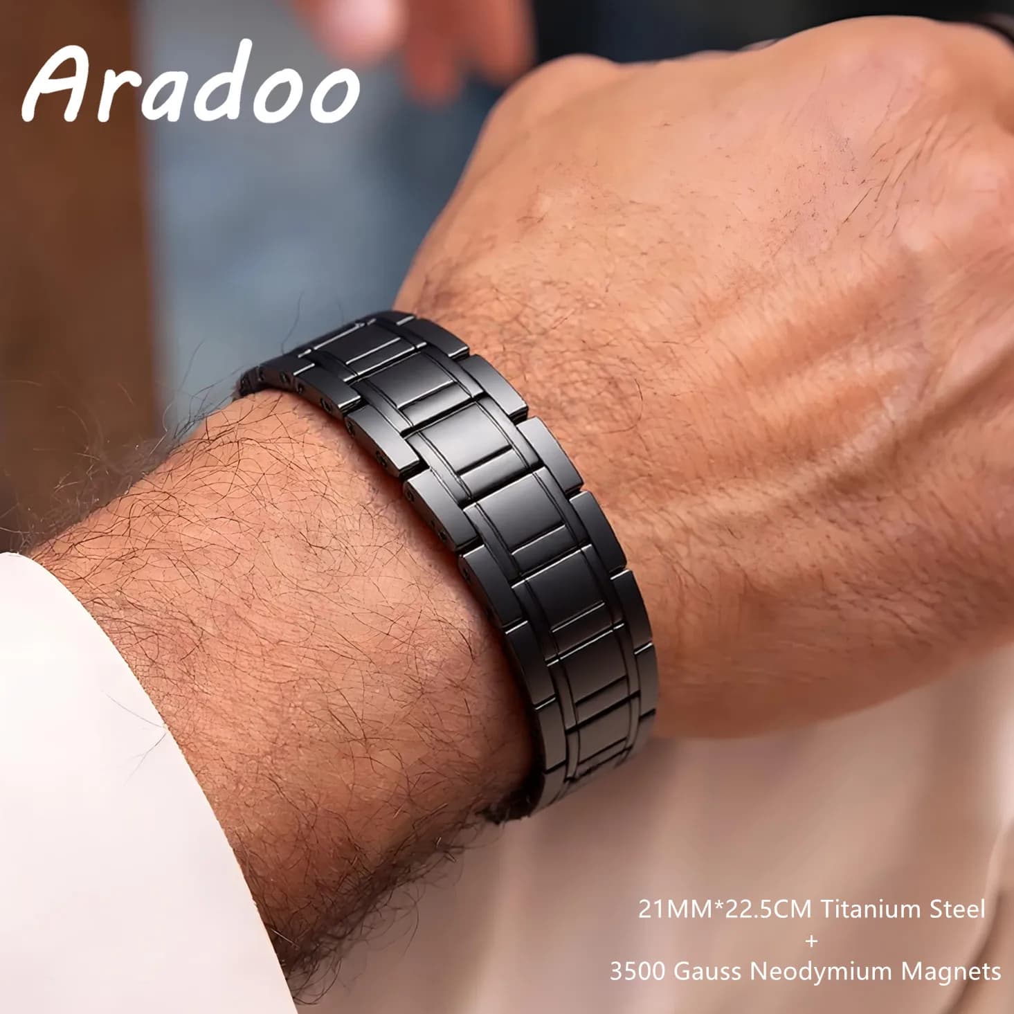ARADOO Bracciale per terapia magnetica in acciaio al titanio con 3 magneti al neodimio ultra resistenti Bracciale a maglie regolabili Regali di gioielli