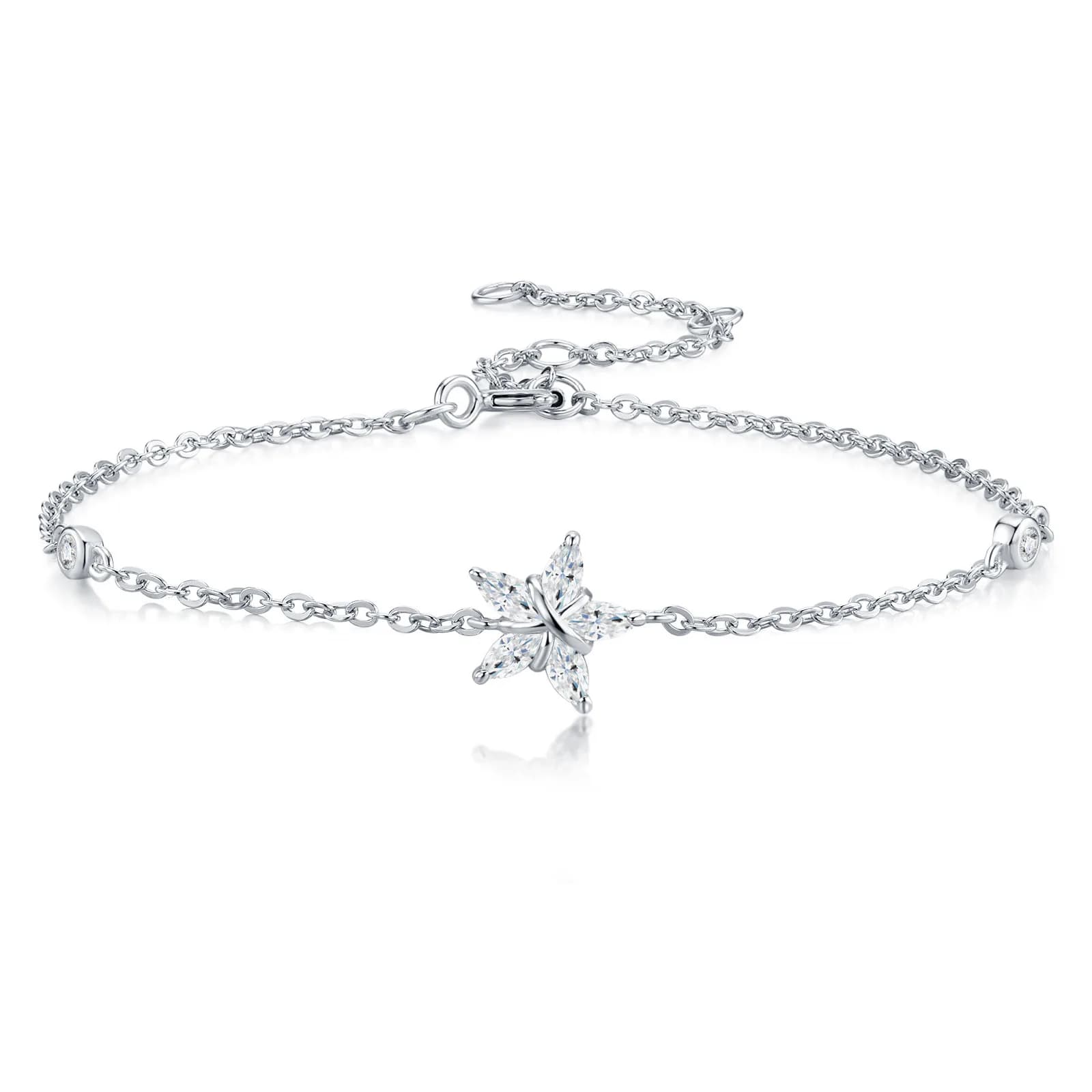 Bracciale a Stella con 7 Pietre Moissanite D-Color 2mm*4mm, Placcato in Platino Argento Sterling S925, Gioiello Raffinato