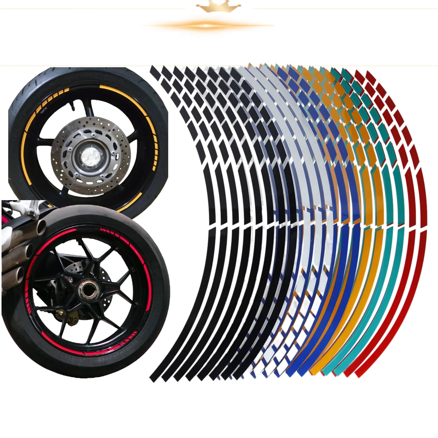 Set di 16 Adesivi Riflettenti Universali per Pneumatici di Moto e Auto, Strisce Decorative Impermeabili per Cerchioni da 17-18 Pollici