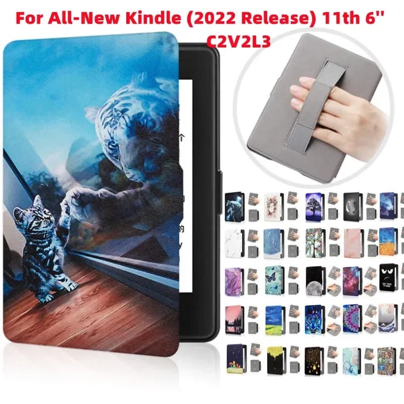 Con custodia con cinturino da polso per il nuovissimo Kindle 2024 Release 11th Case per 6 pollici 11th Generation C2V2L3 RS23CV E-book Funda Smart Cover
