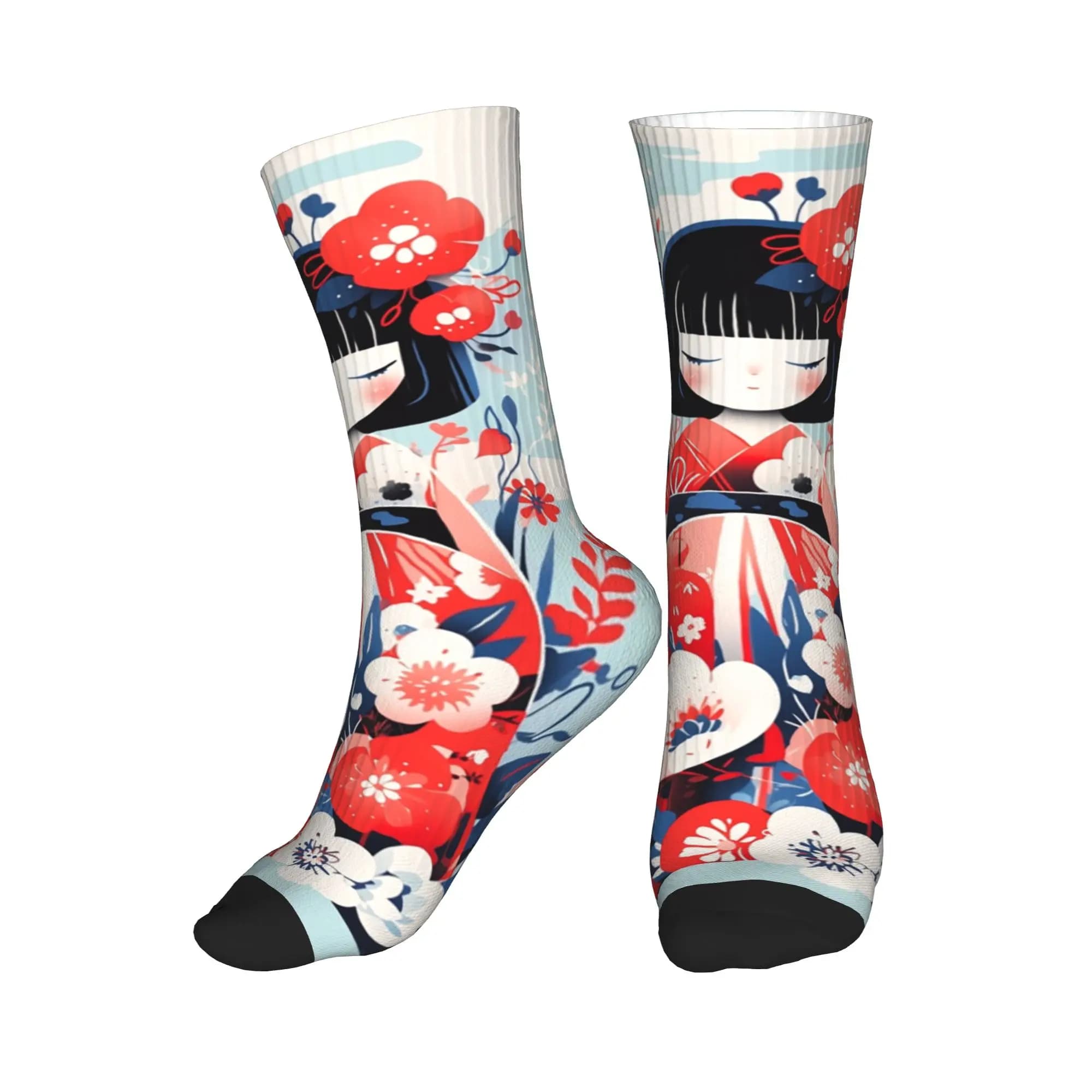 Socks Cool Sakura Japanese Girl Kokeshi Doll for men and women, basketball sports socks with hot 3D print