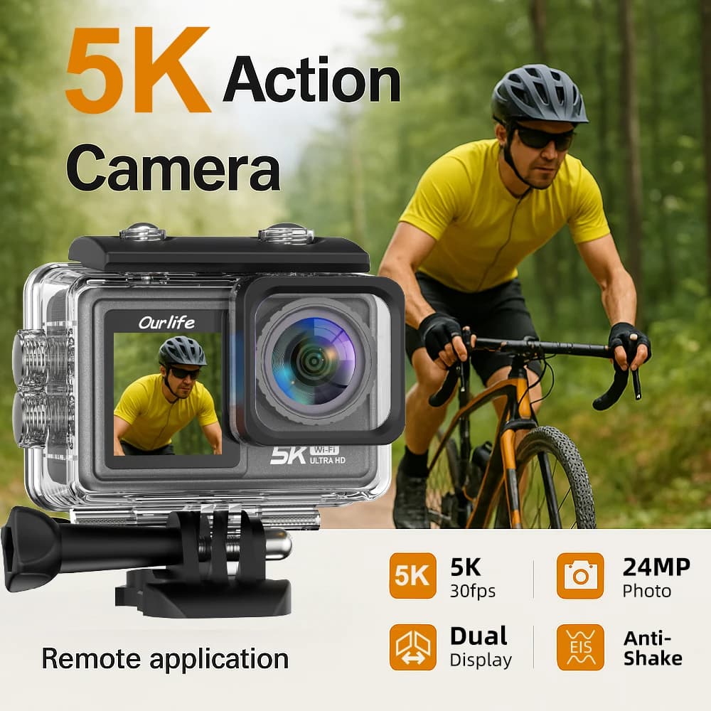 5K30FPS Action Camera EIS 2.0 inch IPS double screen WiFi waterproof 5x Zoom helmet Action Camera with remote control