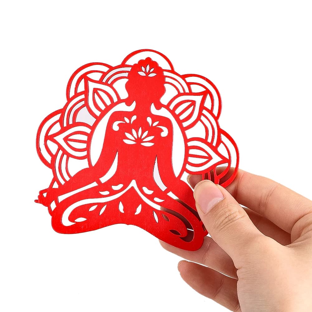10cm Red Metal Hollow Lotus Yoga Meditation Wooden Cushion Desktop Coaster Food Insulation Cushion Home Decoration Cushion
