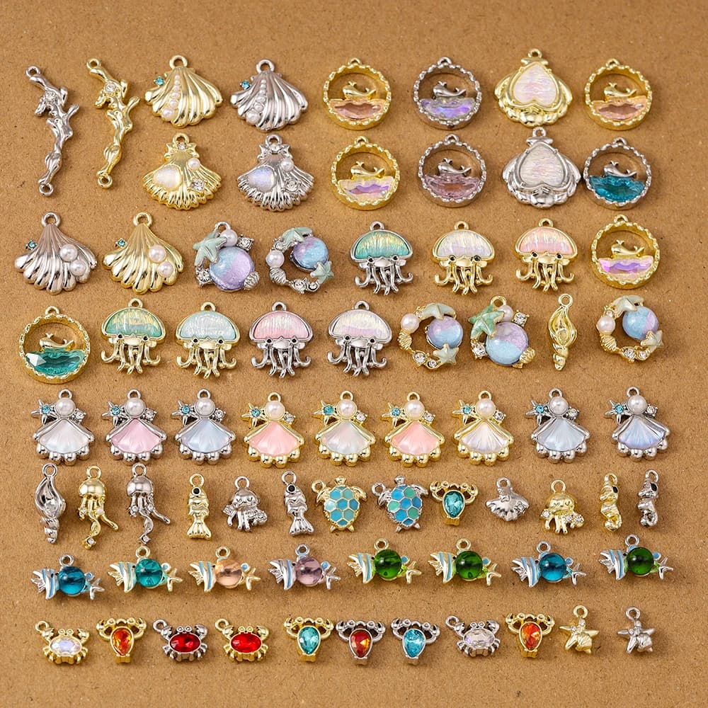 5pcs Random Mix Crystal Shell Fish Charms Marine Life Pendants for Jewelry Making Earrings Necklace DIY Bracelet Accessories
