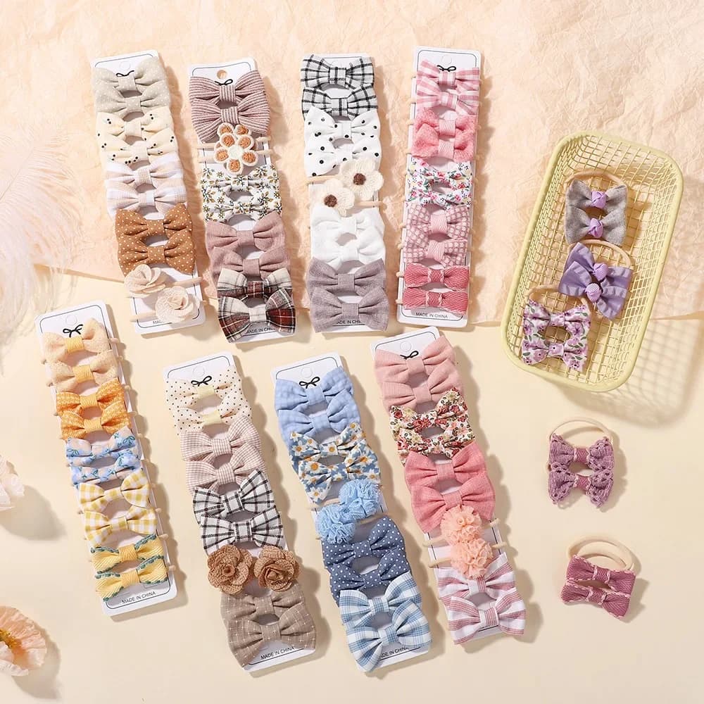 10 pz Ragazze Fresco Bowknot Testa Corda Dolce Stampa Doppio Coda di Cavallo Legami Dei Capelli Fasce Testa Scrunchies Senza Cartone