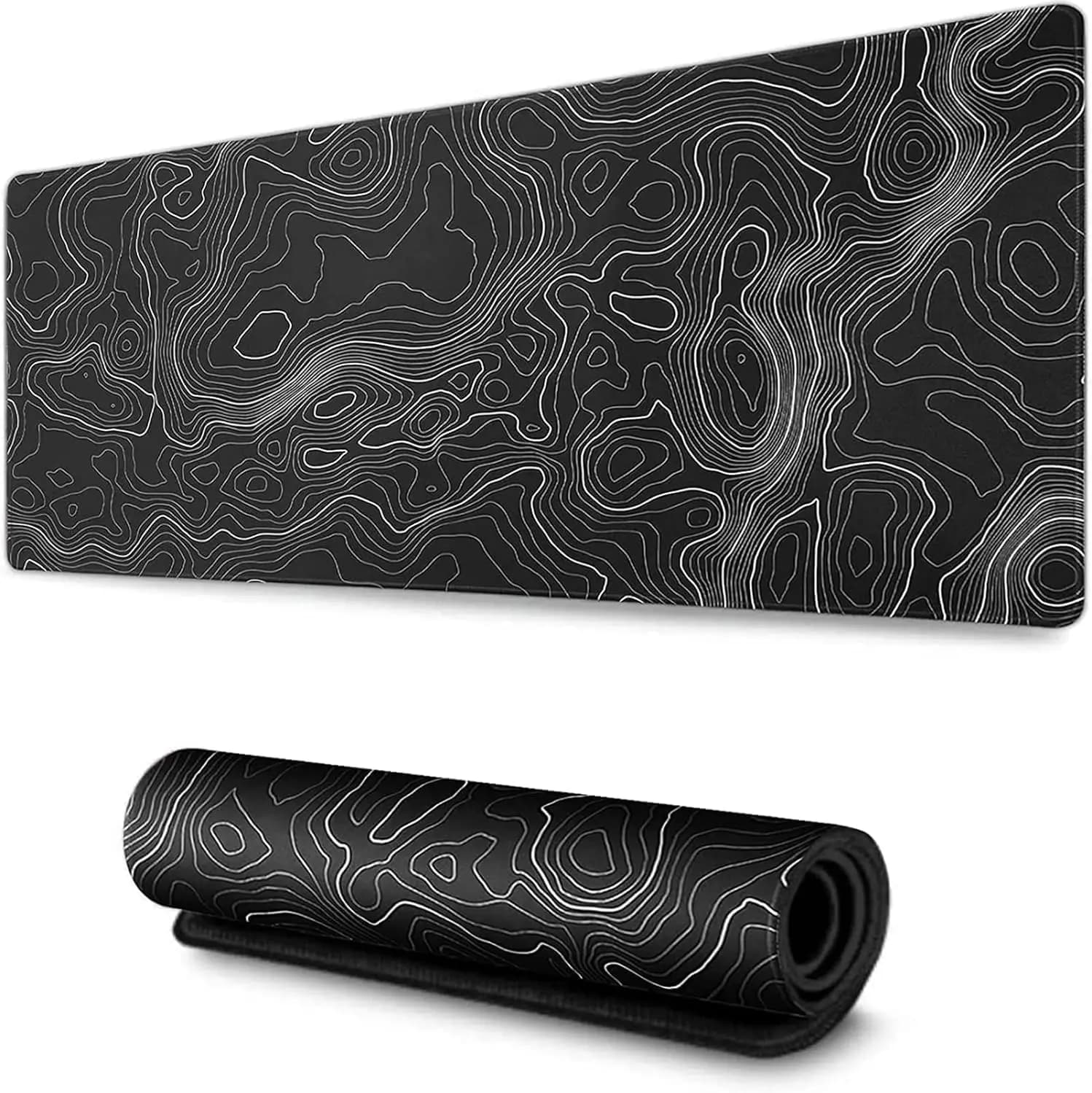 Extended XXXL Gaming Mouse Pad 35x17in Non-Slip Rubber Base Topographic Map Lines for Office Laptop
