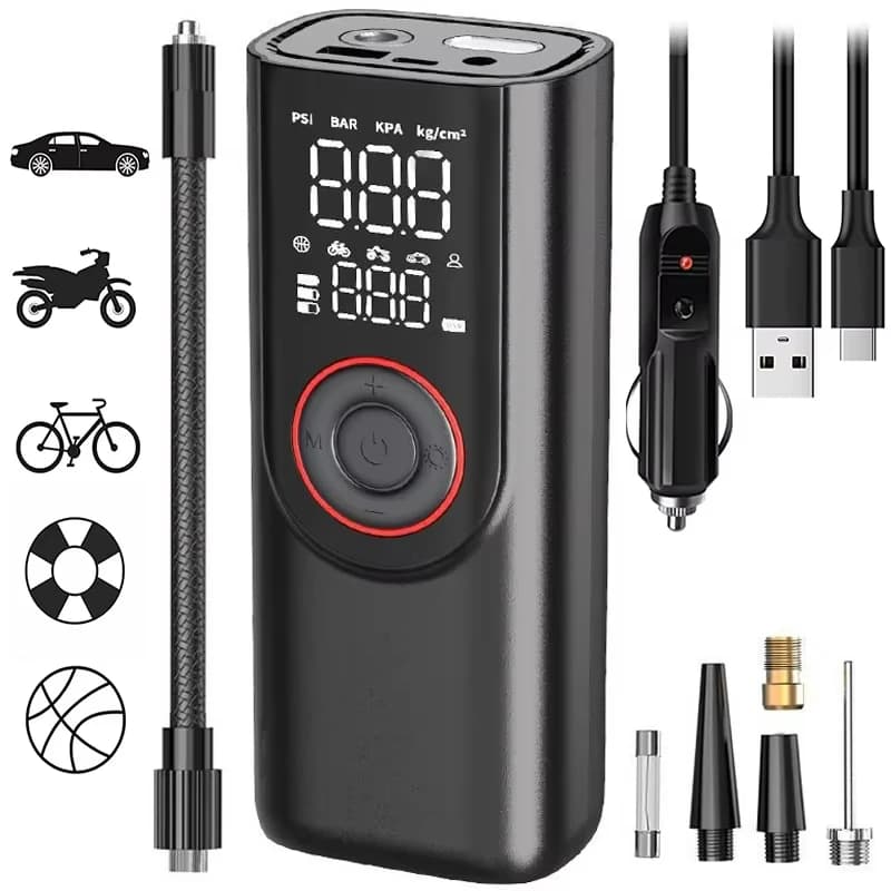 Pompa di gonfiaggio per pneumatici wireless portatile 6000mAh pompa di aria elettrica power bank per pneumatici per auto biciclette e auto pompa di aria per auto senza fili