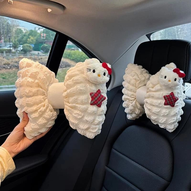 Sanrio Hello Kitty Protezione per il collo dell'auto Poggiatesta Simpatico cartone animato Cuscino universale per soffio Borsa per carta igienica Decorazione per auto Regalo