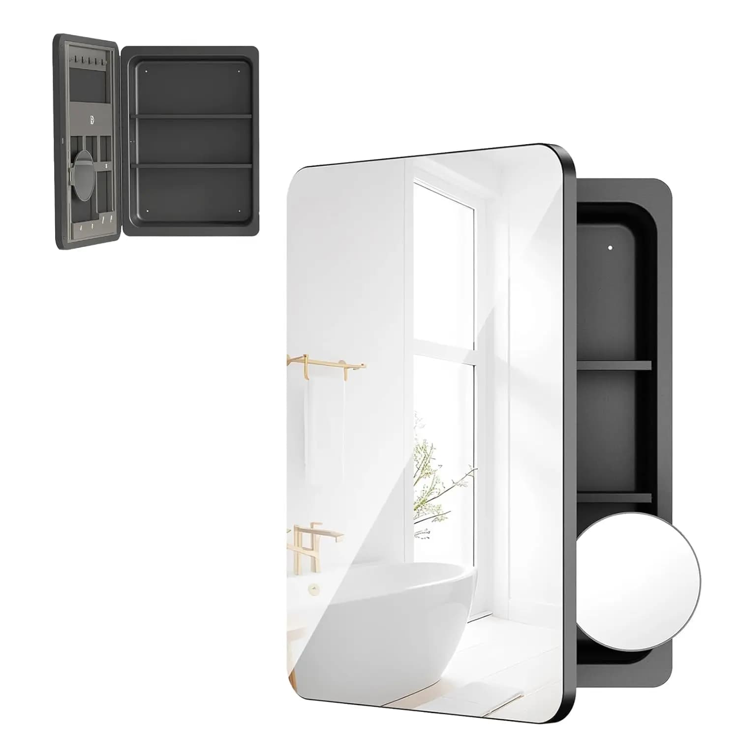 18×26 Bathroom Mirror Cabinet with 3X Magnifying Mirror, Adjustable Shelves, Bathroom Mirror with Storage, Recessed, Customized