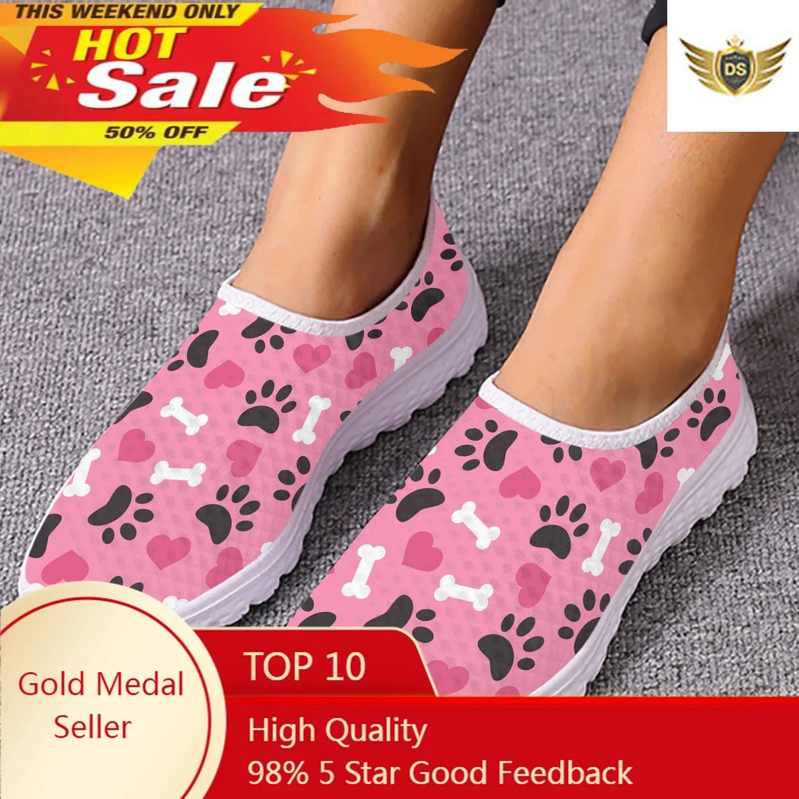Mocassini con stampa amore zampa di cane rosa Donna Estate AF Mesh Flats Ragazza Leggero e traspirante Slip On Sneakers Donna