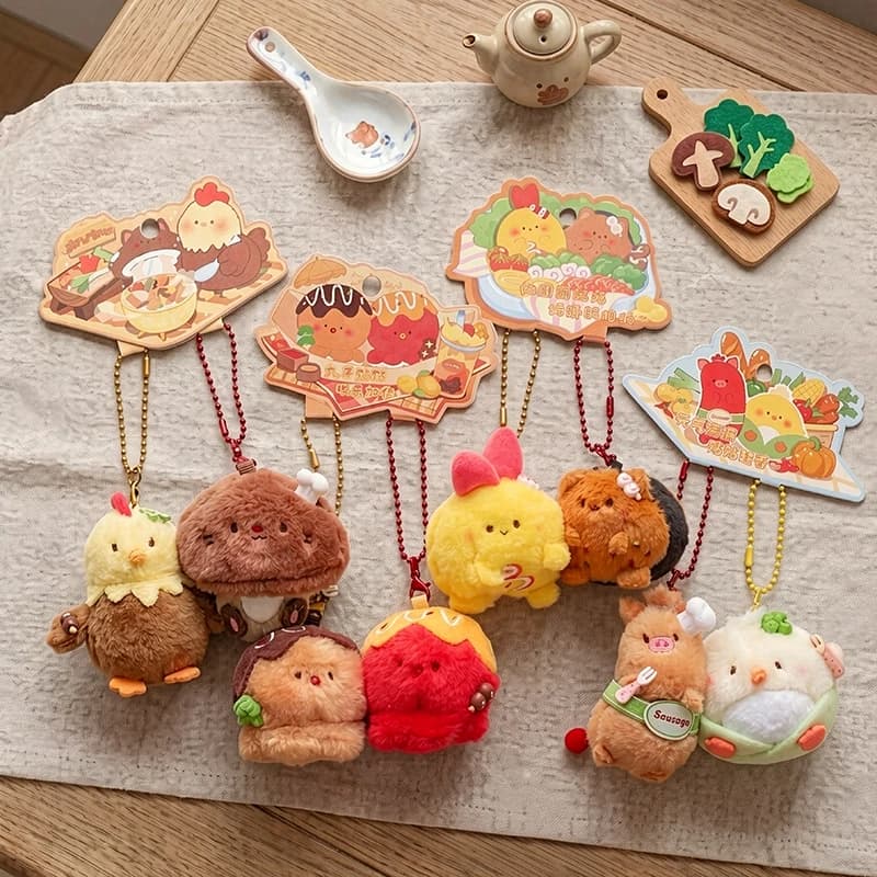 1 Paio di Divertenti Portachiavi Magnetici a Forma di Cibo, Kawaii Burger/Takoyaki/Toast/Gamberetti Tempura, Ciondolo per Borsa, Giocattolo Morbido Imbottito