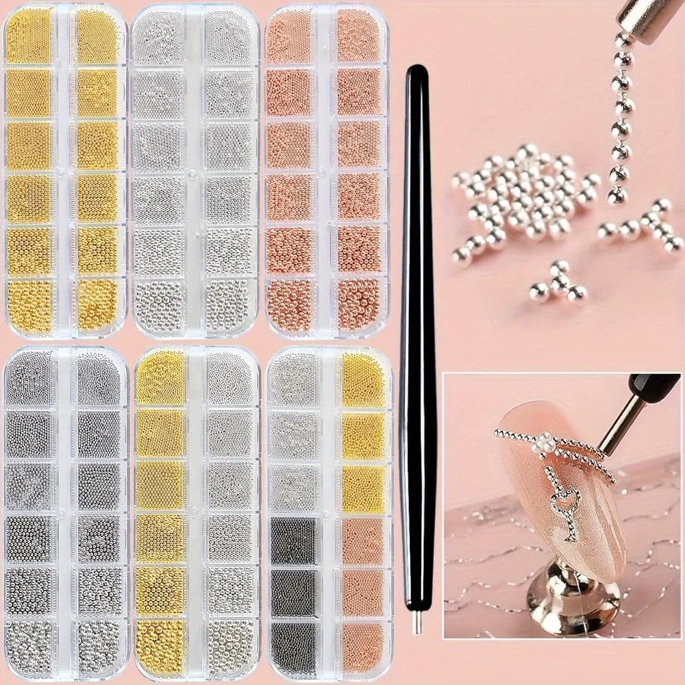2 Pz/lotto Decorazione Unghie Artistiche Mini Caviale Perline Decorazioni Unghie Artistiche Metallo Oro/Argento Micro Sfera Pendenti E Ciondoli Per Unghie Penna Magnetica
