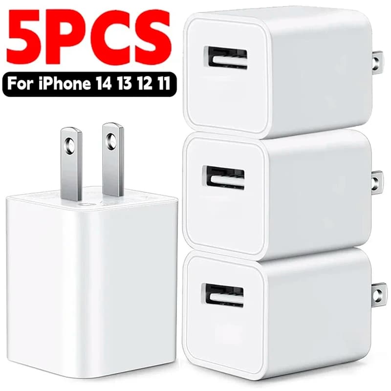 5-1 Pz 5V1A Adattatore per caricatore da muro USB Ricarica rapida per IPhone 14 13 12 11 Pro Max XR XS X 8 7 6 Plus Adattatore da viaggio per iPad Spina americana