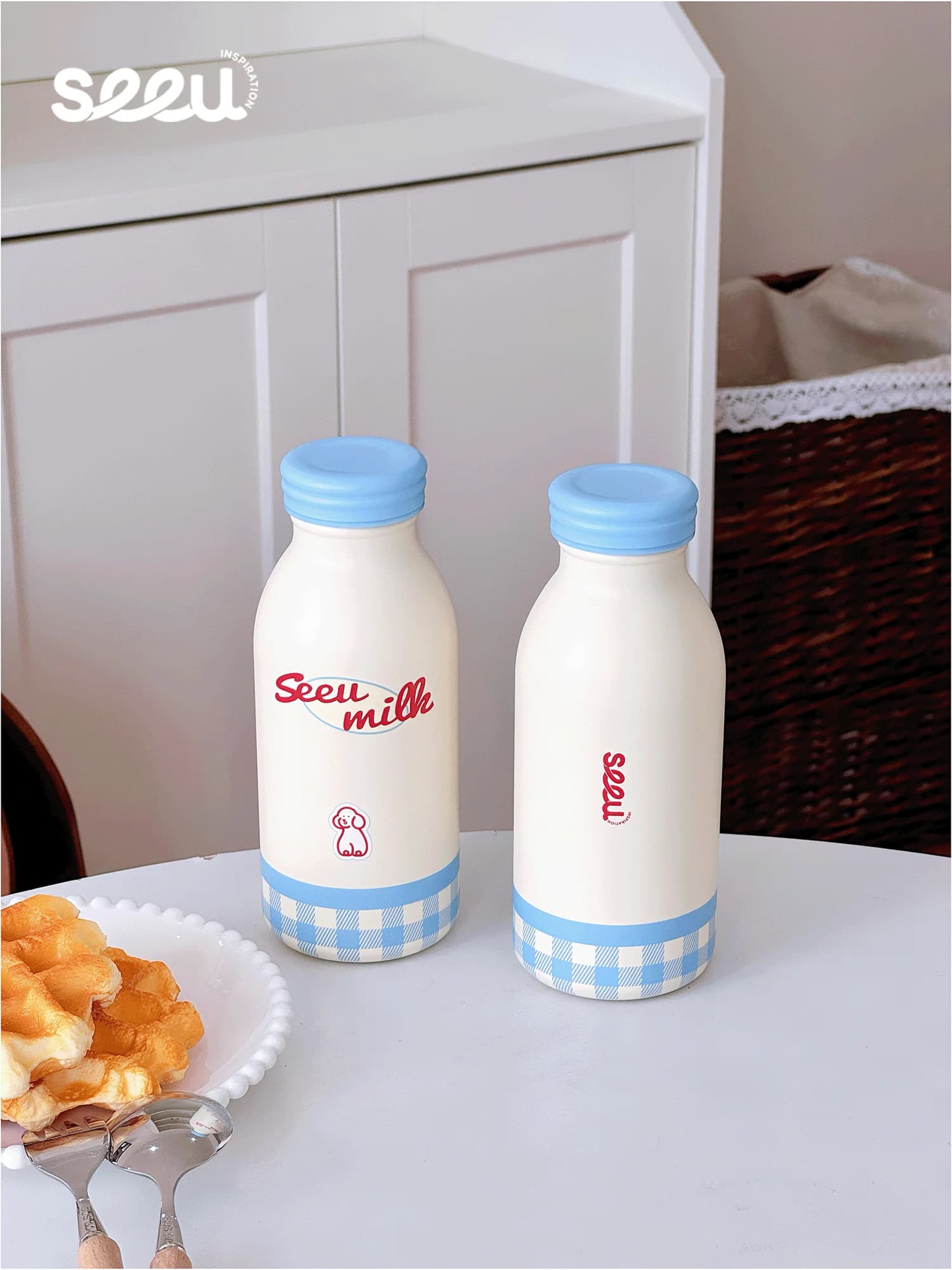 Borraccia Termica in Acciaio Inossidabile Seeu Milk, Design Bottiglia Latte, Tazza Antigelo, Regalo per Coppie, Souvenir 320ml