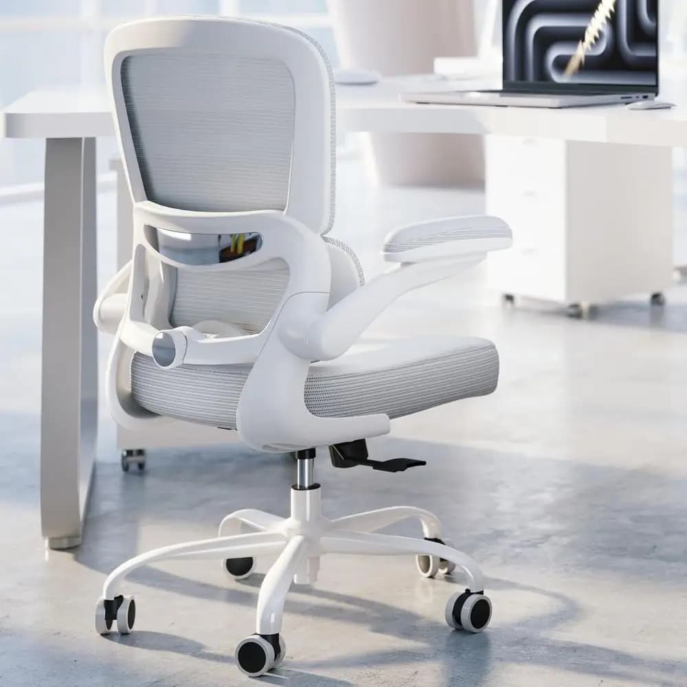 Sedia da scrivania ergonomica con supporto lombare regolabile e braccioli imbottiti - Sedia da computer in rete per gaming o ufficio domestico (in pelle)