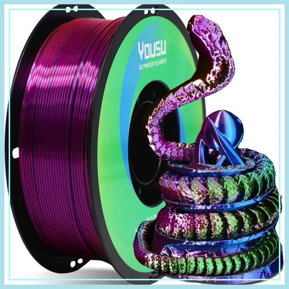 Filamento PLA Tricolore per Stampante 3D 1.75mm, PLA Seta Arcobaleno Coestruso Rosa Blu Verde, Bobina da 1kg