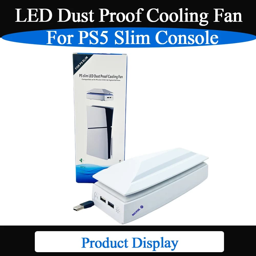 Ventola di raffreddamento a prova di polvere a LED per console PS5 Slim con sistema di raffreddamento per dissipazione del calore con supporto di raffreddamento per giochi RGB per accessori PS5