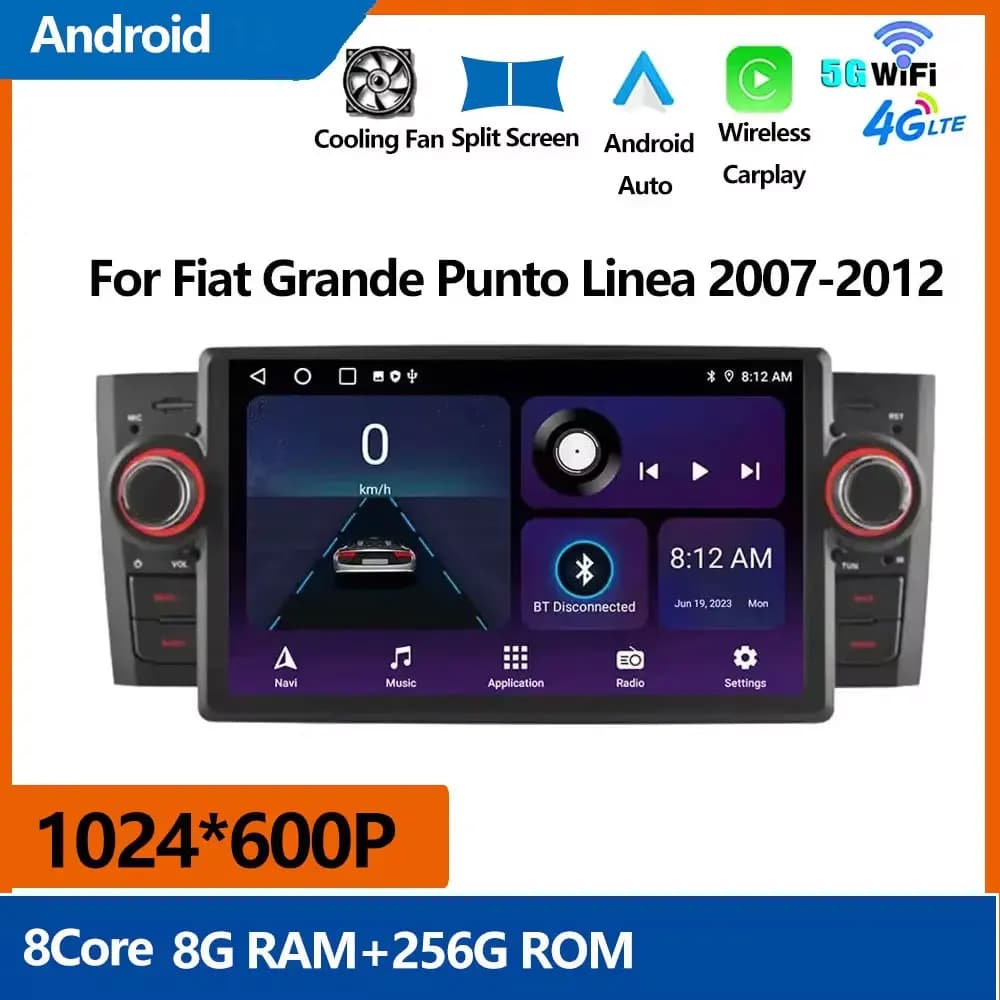 7 ''Android Auto Car Multimedia Per Fiat Grande Punto Linea 2007 - 2012 Navigazione GPS Wireless Carplay Radio Stereo 4G + Ventola Wifi