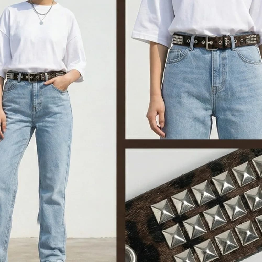 Retro Buckle Punk Rivet Belt Metal Decorative Gothic Waistband Fur Hip Hop Y2K Belt Female