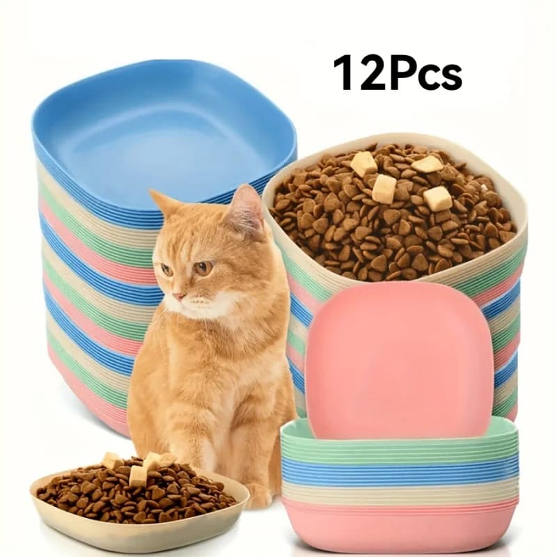 Confezione da 12 ciotole in plastica per gatti, ciotola antiscivolo per cibo e acqua per animali domestici, adatta per gattini, gatti a zampe corte, furetti, gatti randagi, ecc.