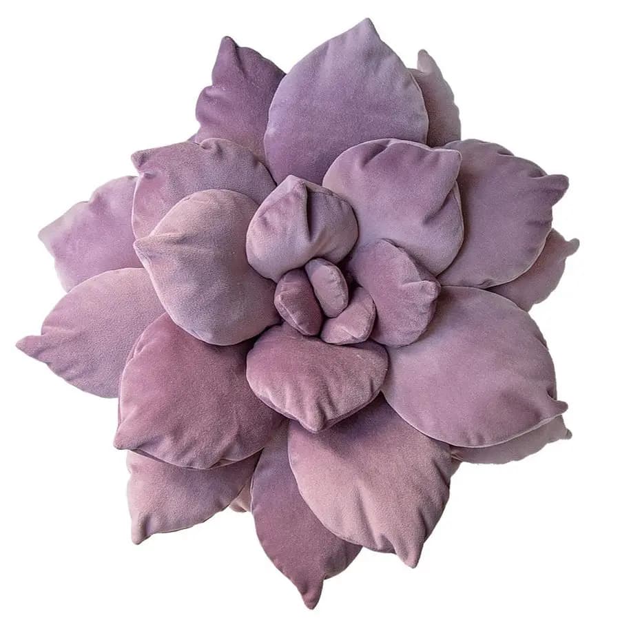 Cuscino Decorativo con 17 Fiori di Cactus Viola, Cuscino con Fiori Cuciti a Mano per Camera da Letto, Soggiorno e Cameretta, Cuscino Decorativo con Foglie