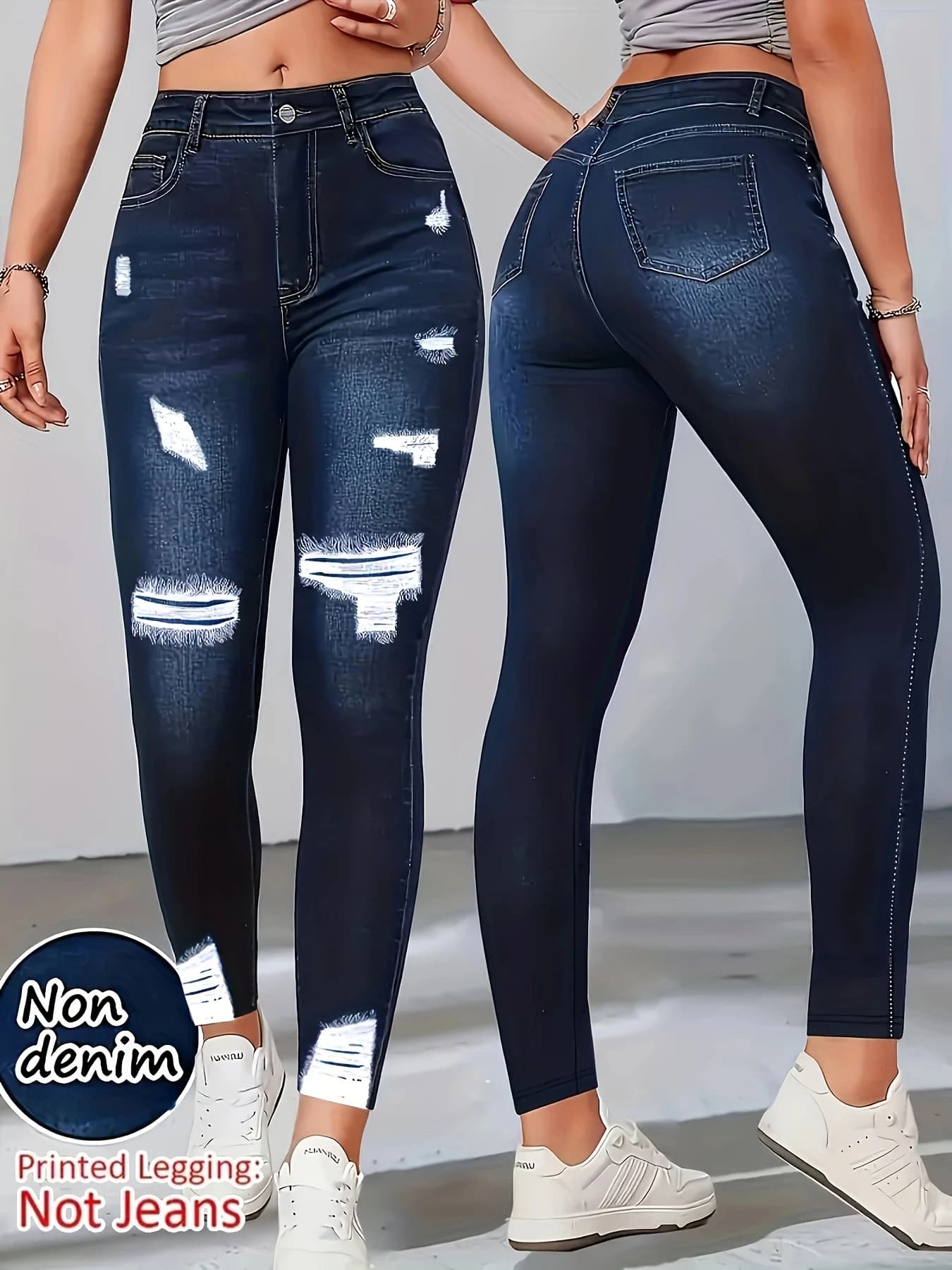 【Non-Denim】Leggings da donna con stampa finto denim, pantaloni skinny sportivi casual, pantaloni da yoga sottili, morbidi e delicati sulla pelle, adatti per tutte le stagioni.