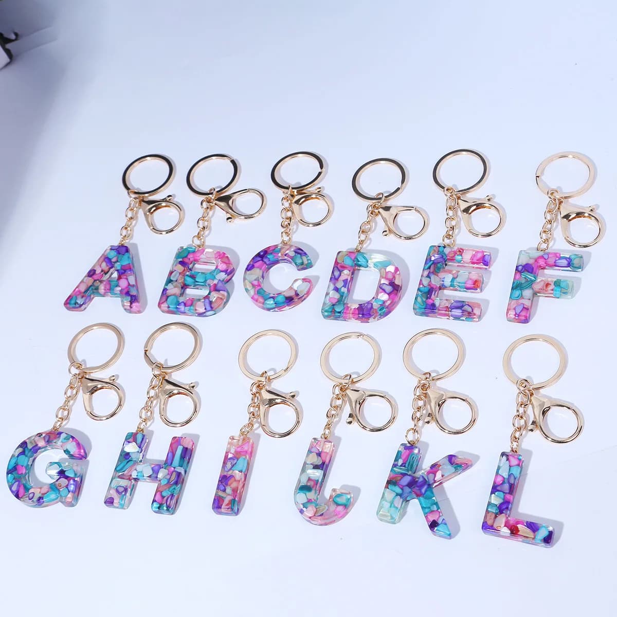 High-grade Purple Color Fashion Keychains for Women A-Z Alphabet Initials English Letter Sequined Resin Keys Backpack Pendant