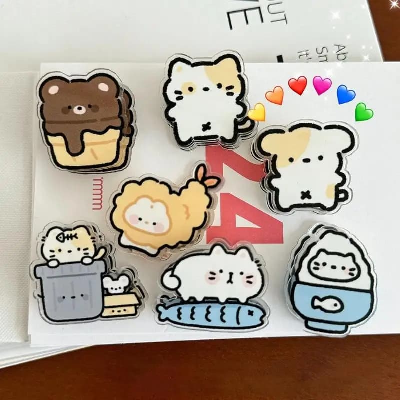 7 Pieces Cute Cartoon Sticky Note Holder Acrylic PP Clips For Student Exam Paper Storage Snack Opening Clips