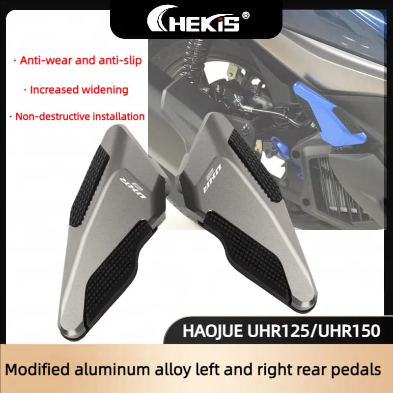 Chekis Accessori moto originali adatti per Haojue Uhr125 Uhr150 Pedali posteriori modificati Pedali passeggeri Pedali posteriori antiscivolo Modifica pedali sinistro e destro in lega di alluminio