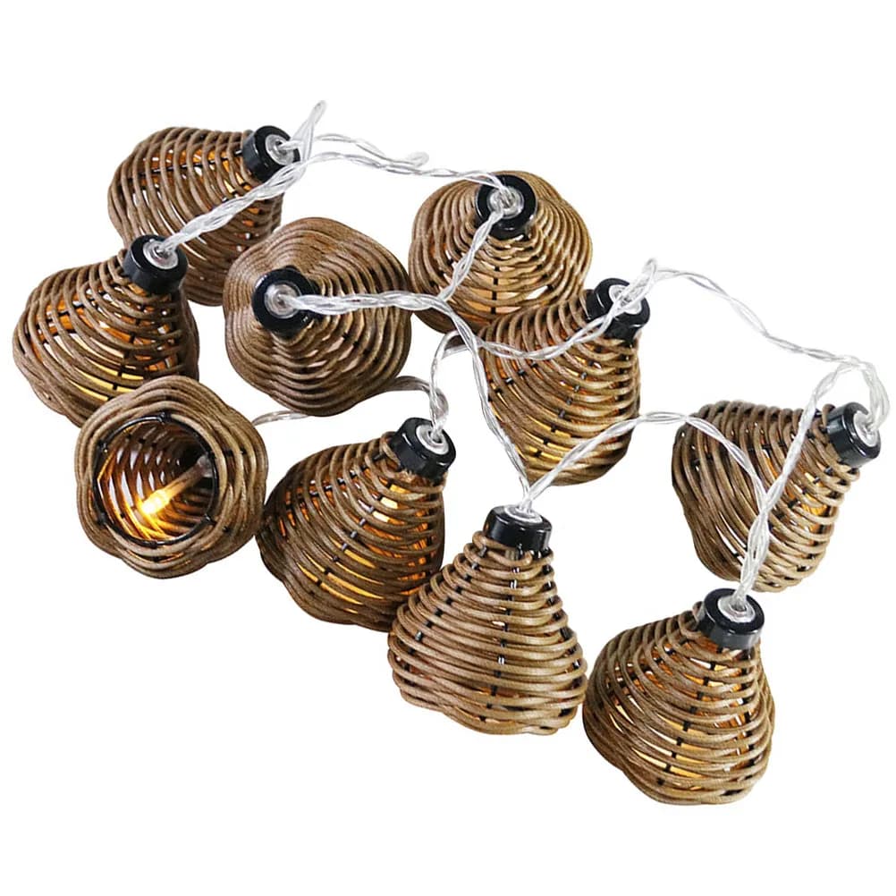 Luci a stringa decorative da 2,2 m con 10 LED a sfera effetto rattan, luce bianca calda, per camera da letto, patio, giardino, matrimoni, feste, esterni