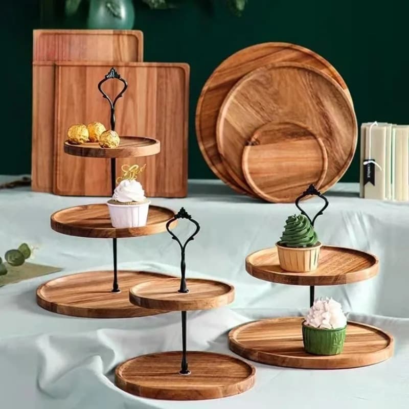 Semplice vassoio per frutta secca a doppio strato vassoio per frutta da soggiorno vassoio per caramelle a tre strati Dim Sum vassoio multistrato in legno