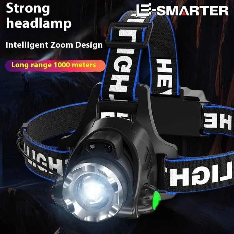 Potente lampada frontale a LED USB ricaricabile telescopica zoomabile faro da lavoro impermeabile esterno torcia frontale ad alto lume
