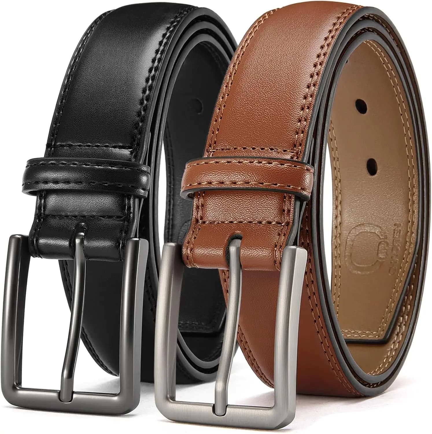 Cintura in Pelle da Uomo, Confezione da 2 - 3,8 cm, per Lavoro, Business, Casual, Jeans