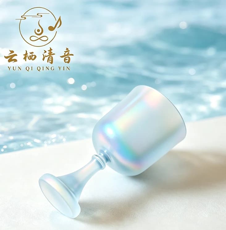 YUNQIQINGYIN Crystal Soul 7.3 Inch 432Hz A Note Fog Blue Gray Aurora Frosted Alchemy Holy Chalice Crystal Singing Bowl, New Color Sound Healing Vibration Bowl for Meditation Chakra Therapy Yoga