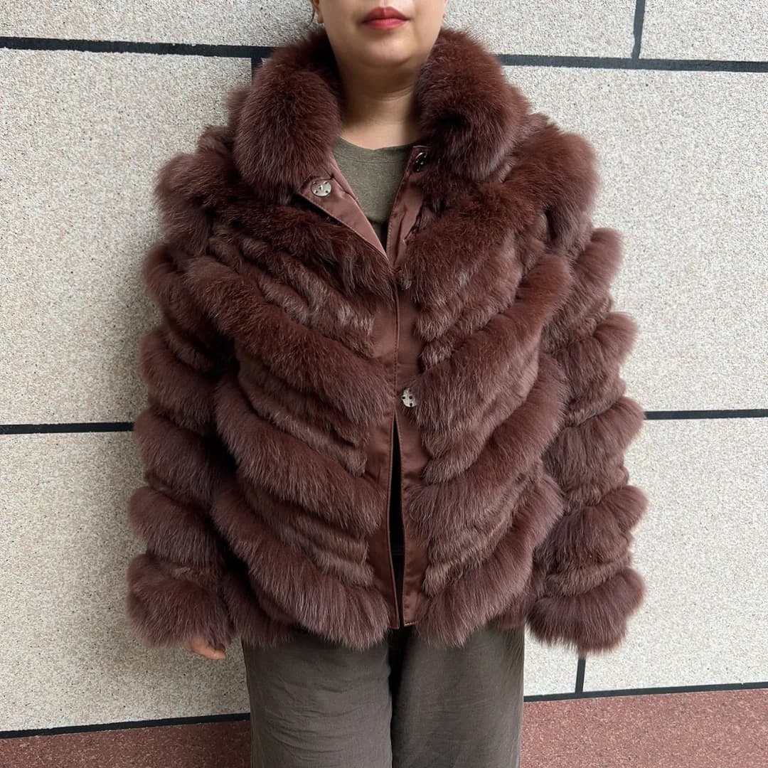 New Winter Real Fox Fur Coat Women's Reversible Fluffy and Real Rabbit Fur Mixed Real Leather Jacket Button