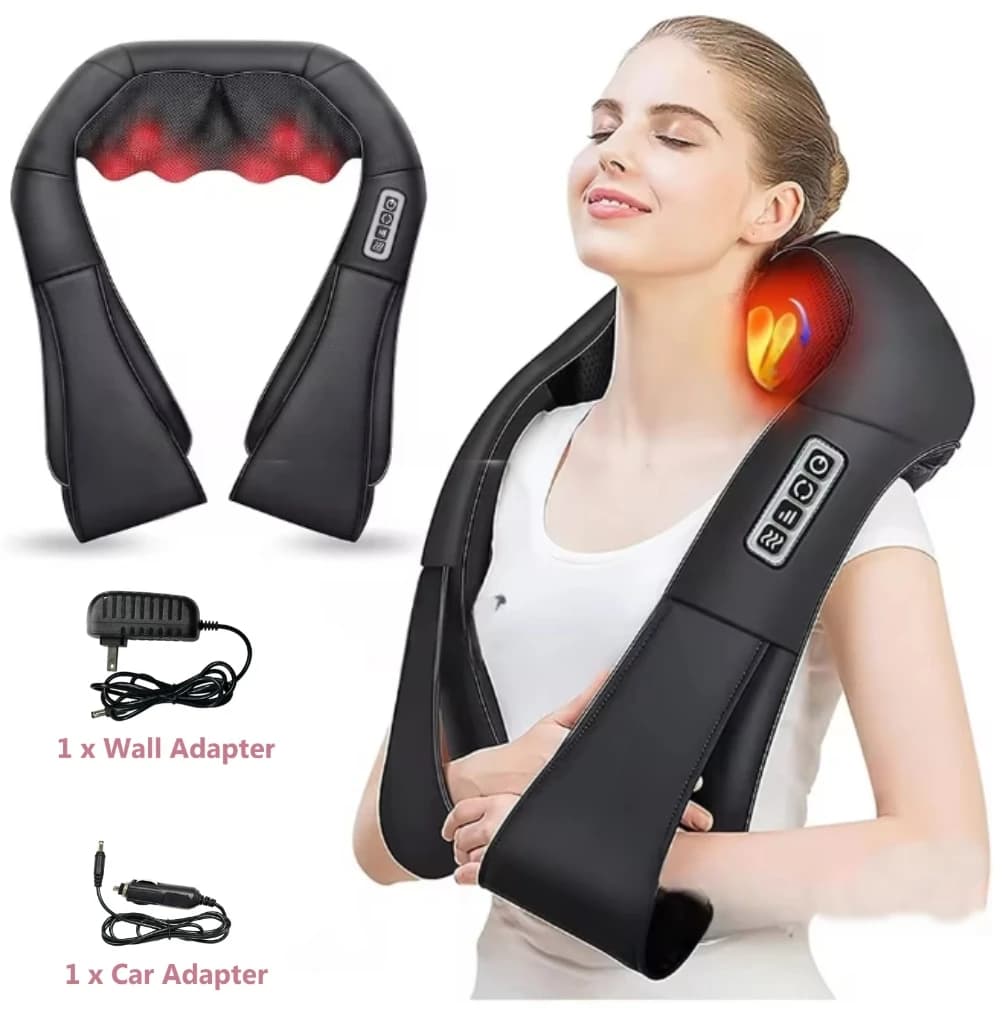 Scialle Trapezius Massaggiatore per collo e spalle Massaggiatore per schiena riscaldato Forma a U Cuscino per massaggio con impastamento profondo Shiatsu Masajeador per il corpo