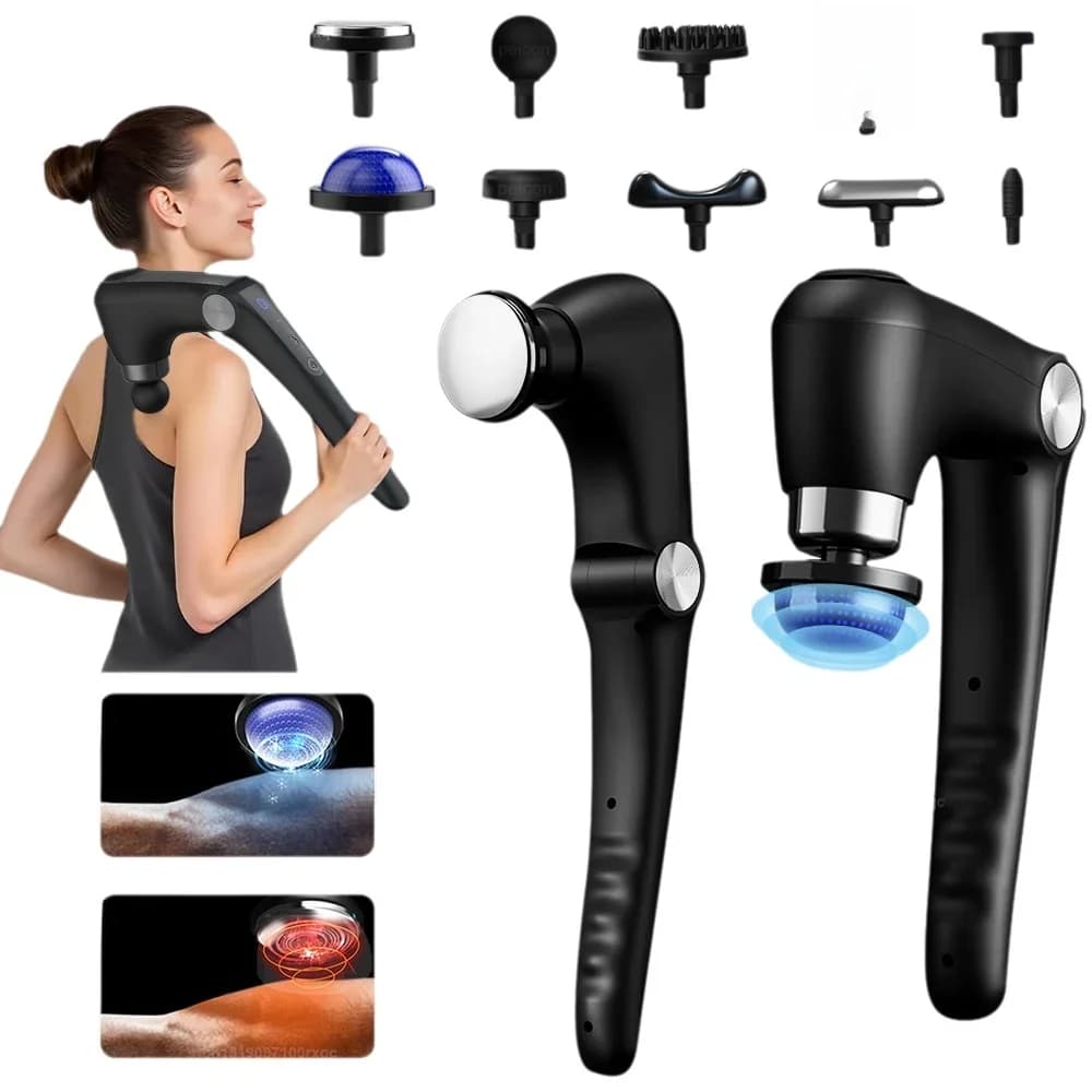 Foldable Massage Gun for Thermal and Cold Head with Muscle Relaxation of Deep Fabrics Adjustable Angles Portable Percussion Back Massage