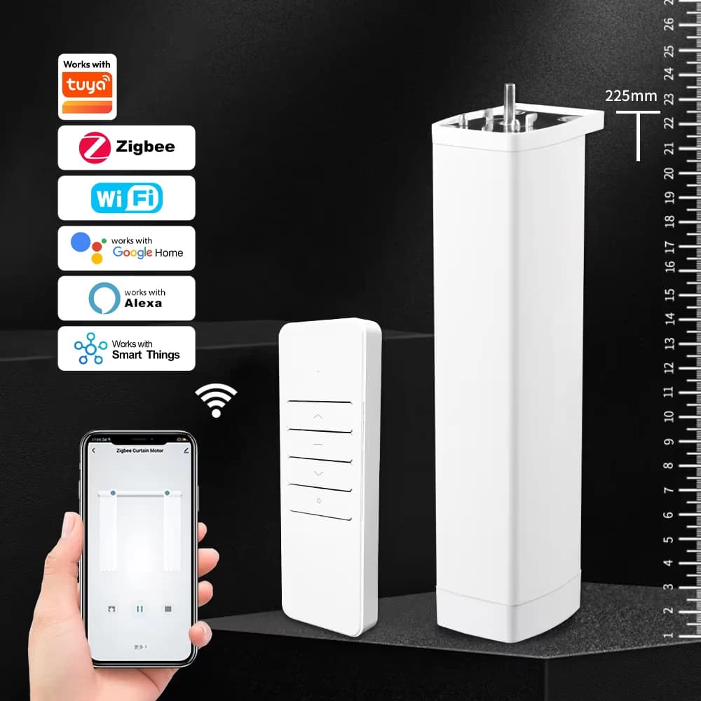 Motore per Tende Elettriche Compatibile con Tuya Wifi/Zigbee, Telecomando RF, Dimensioni 22.5CM, Controllo APP, Alexa, Google Home, SmartThings