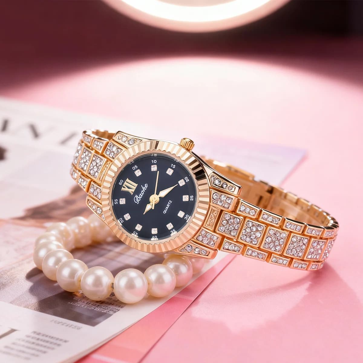 Orologio al quarzo da donna alla moda e lussuoso con scala di strass in lega di diamanti, adatto per l'uso quotidiano, regali di Natale