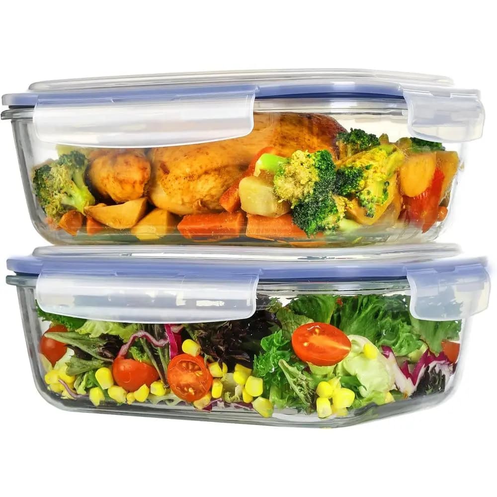 Contenitori in Vetro per Preparazione Pasti da 2260ml/76.4oz con Coperchi Ermetici, Set per Microonde, Forno, Congelatore, Lavastoviglie, Blu